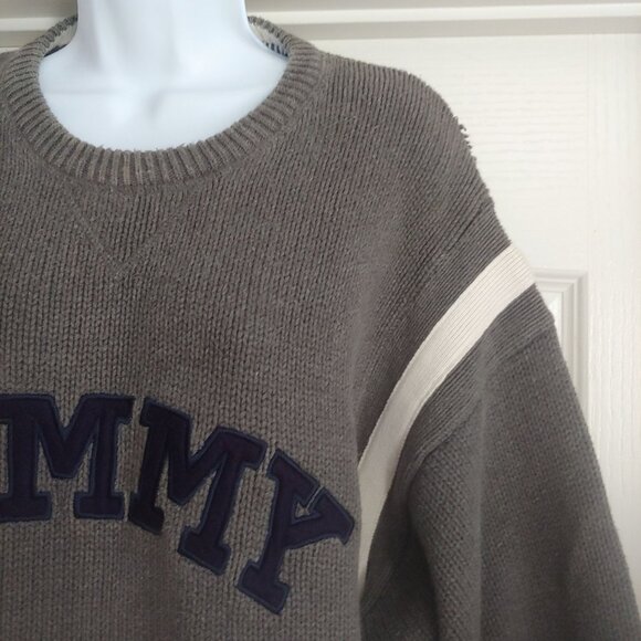 Tommy Hilfiger Thick Woven Crew Neck Large F/Back Logo Blue/Grey Mens XL Preppy - Picture 4 of 12